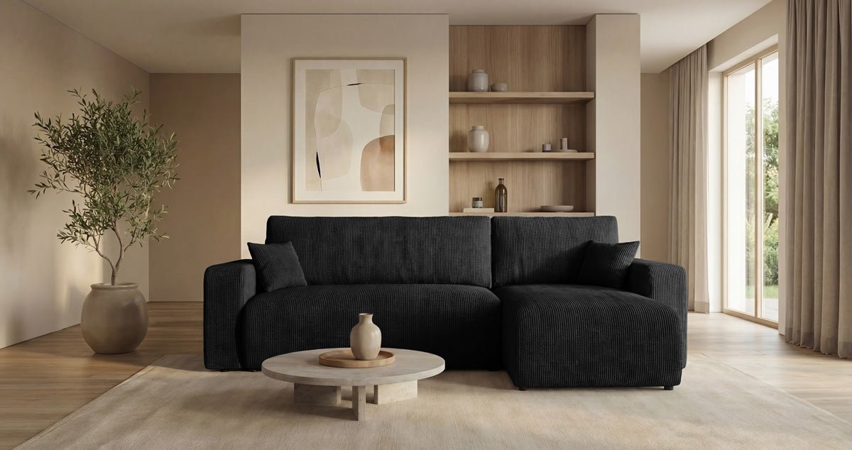 Canapé design Calva avec fonction couchage et pliage en Côtelé