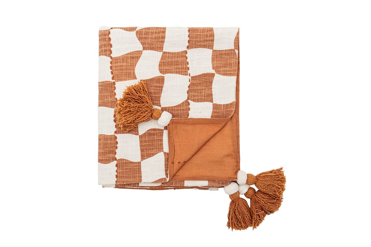 Plaid Maru – Motif à carreaux graphique en marron et blanc