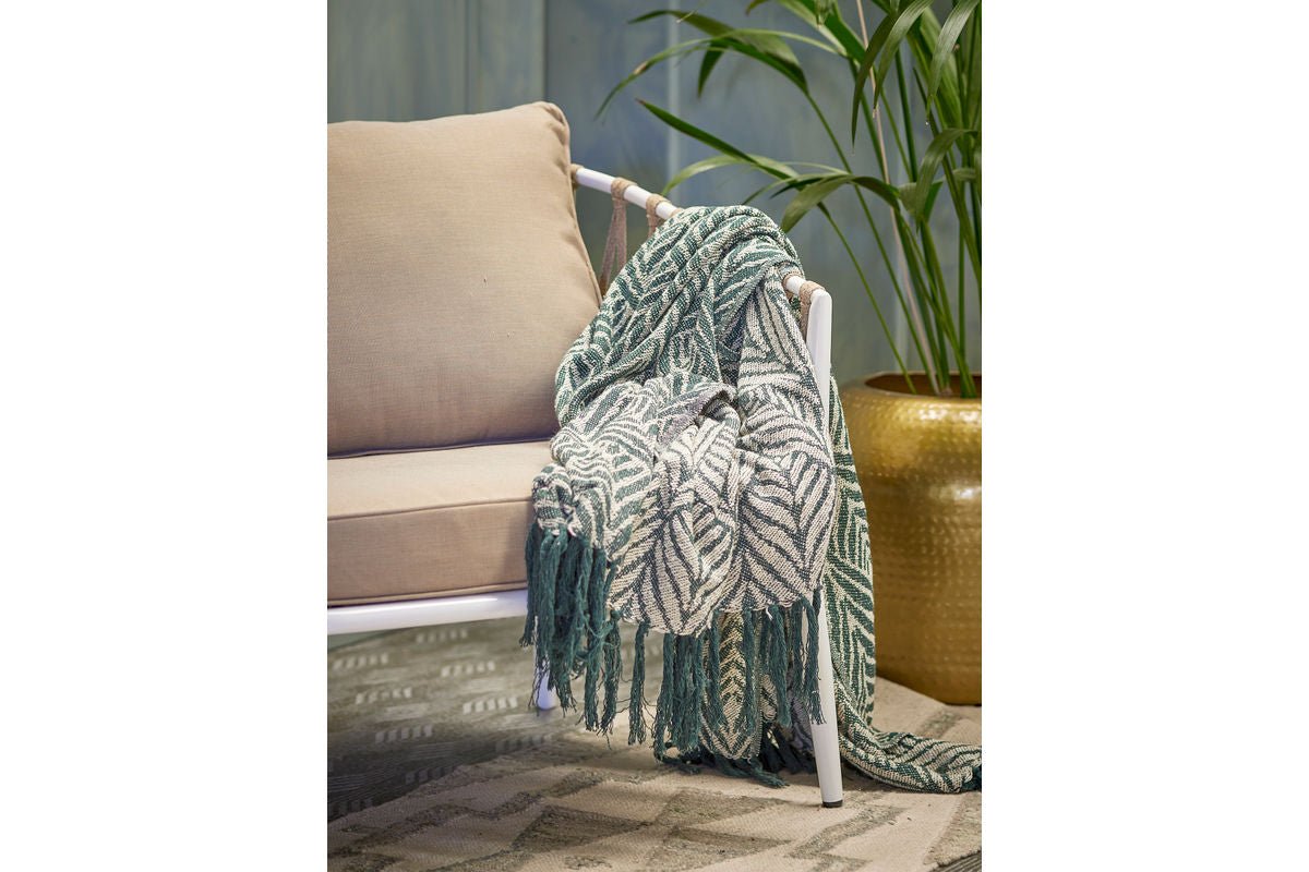 Plaid Verdea – coton recyclé avec motif de feuilles