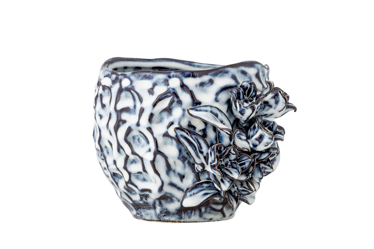 Blumentopf „Florin“ – Blaues Steingut