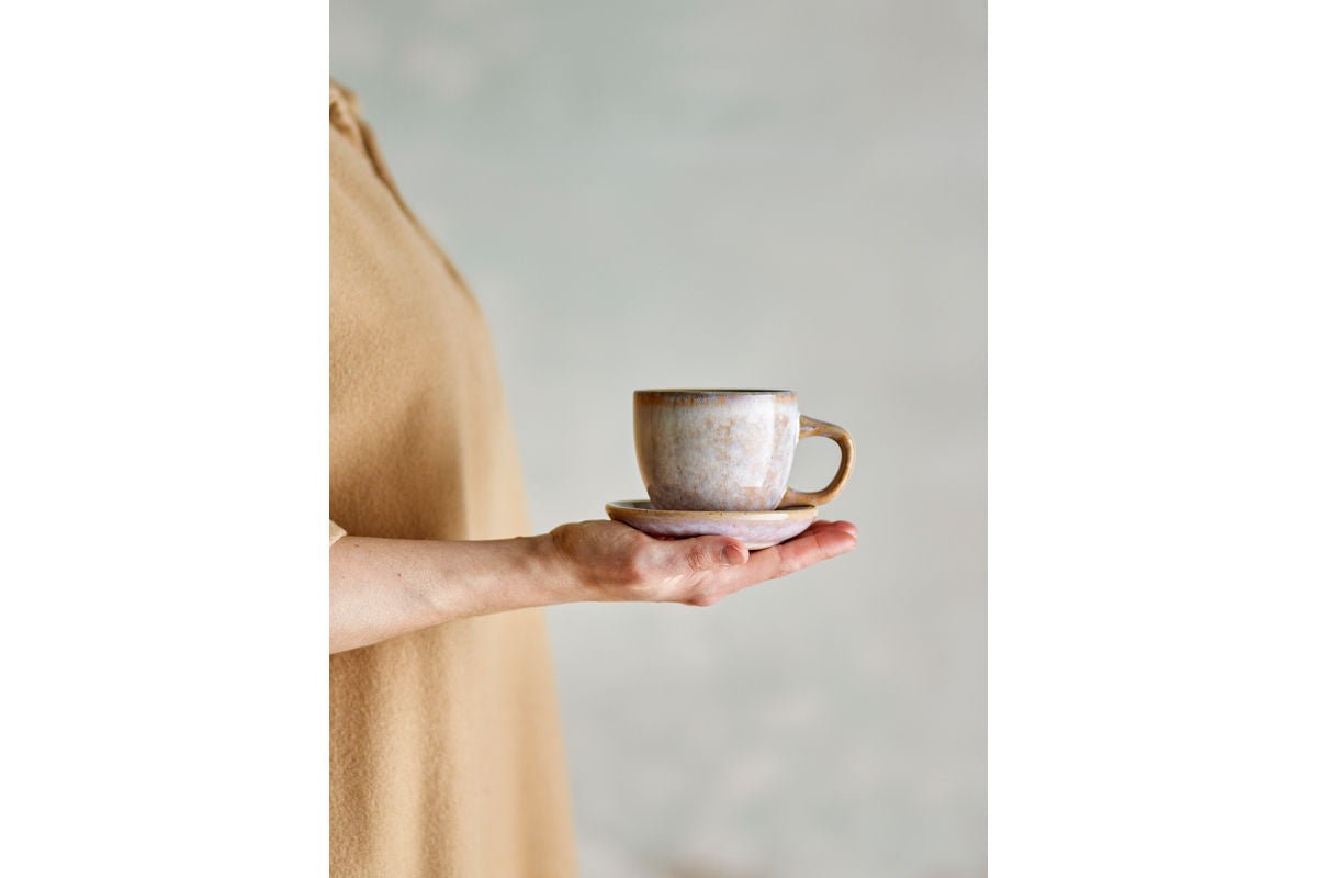 Becher-Set Skaro – Blau Steingut mit Untertasse (4-teilig)