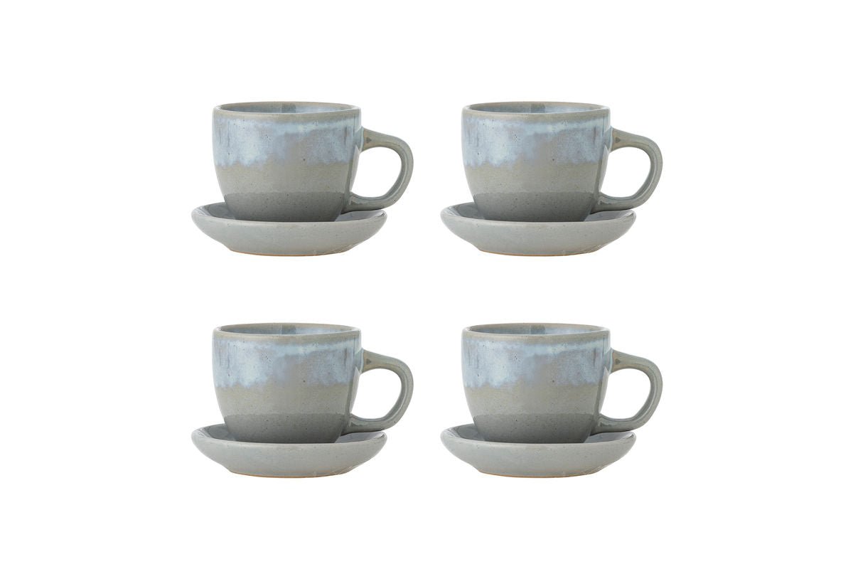 Becher-Set Skaro – Blau Steingut mit Untertasse (4-teilig)