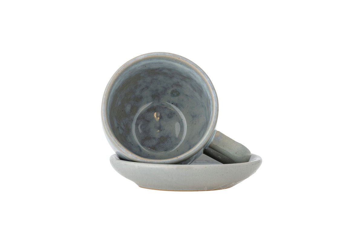 Becher-Set Skaro – Blau Steingut mit Untertasse (4-teilig)