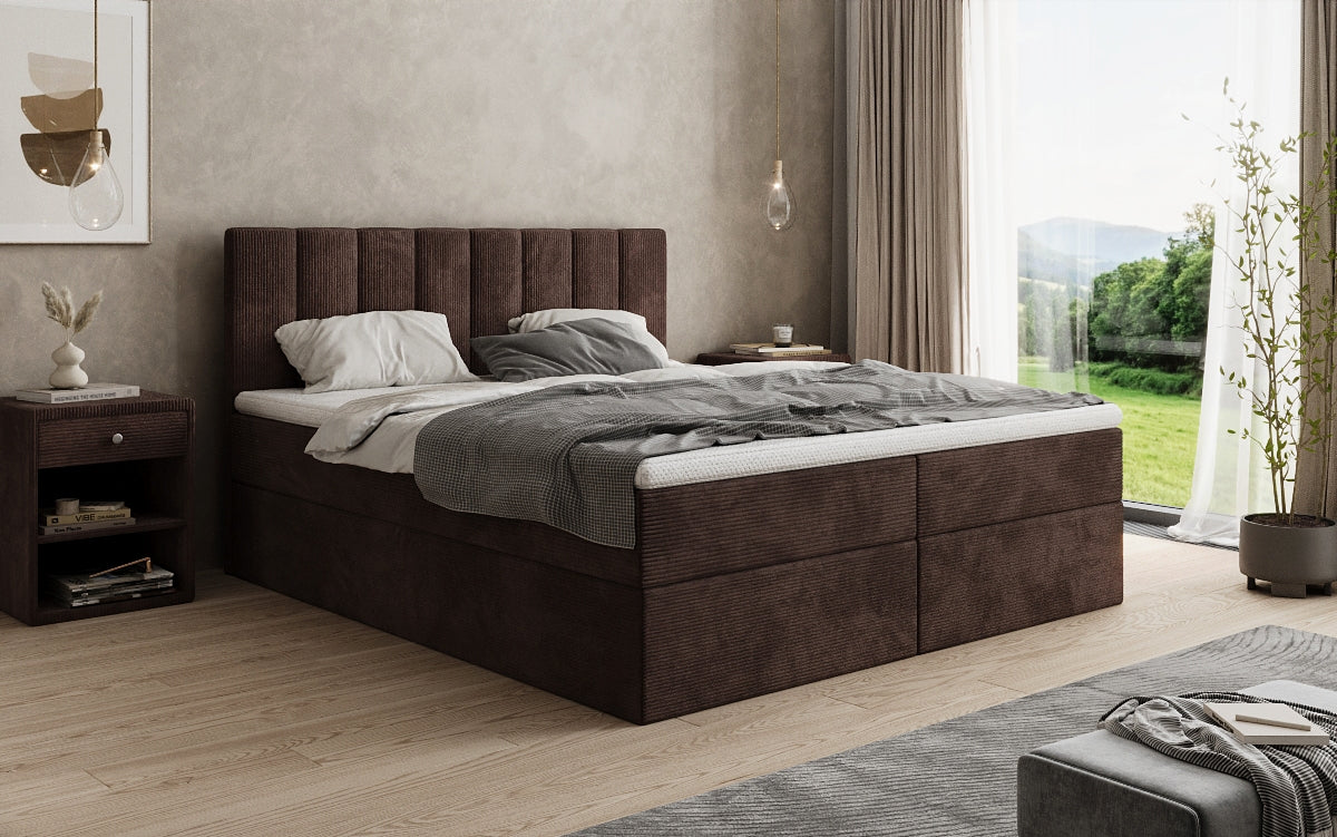 Lit boxspring Sofia en Côtelé avec espace de rangement