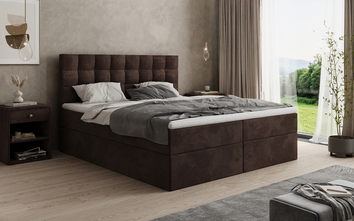 Lit boxspring Como en Côtelé avec rangement