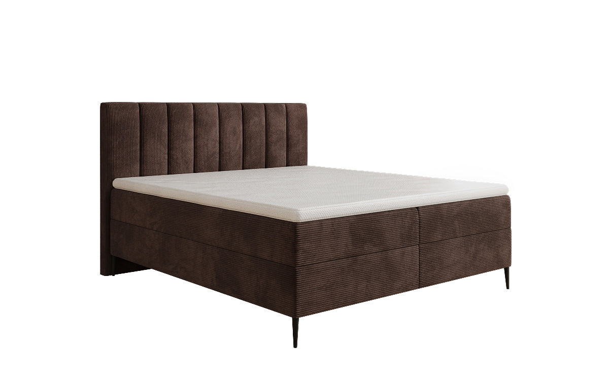 Lit boxspring Lucca en Côtelé avec rangement et pieds