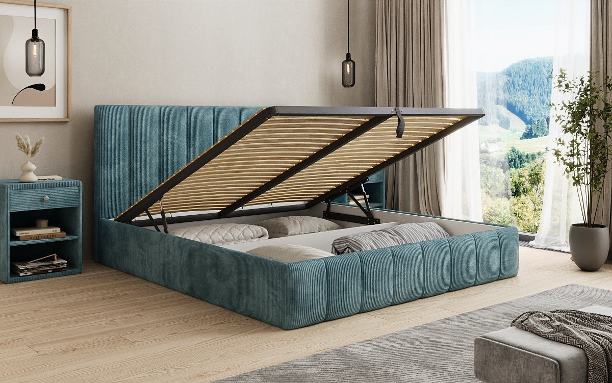 Lit rembourré design Mila en Côtelé avec espace de rangement