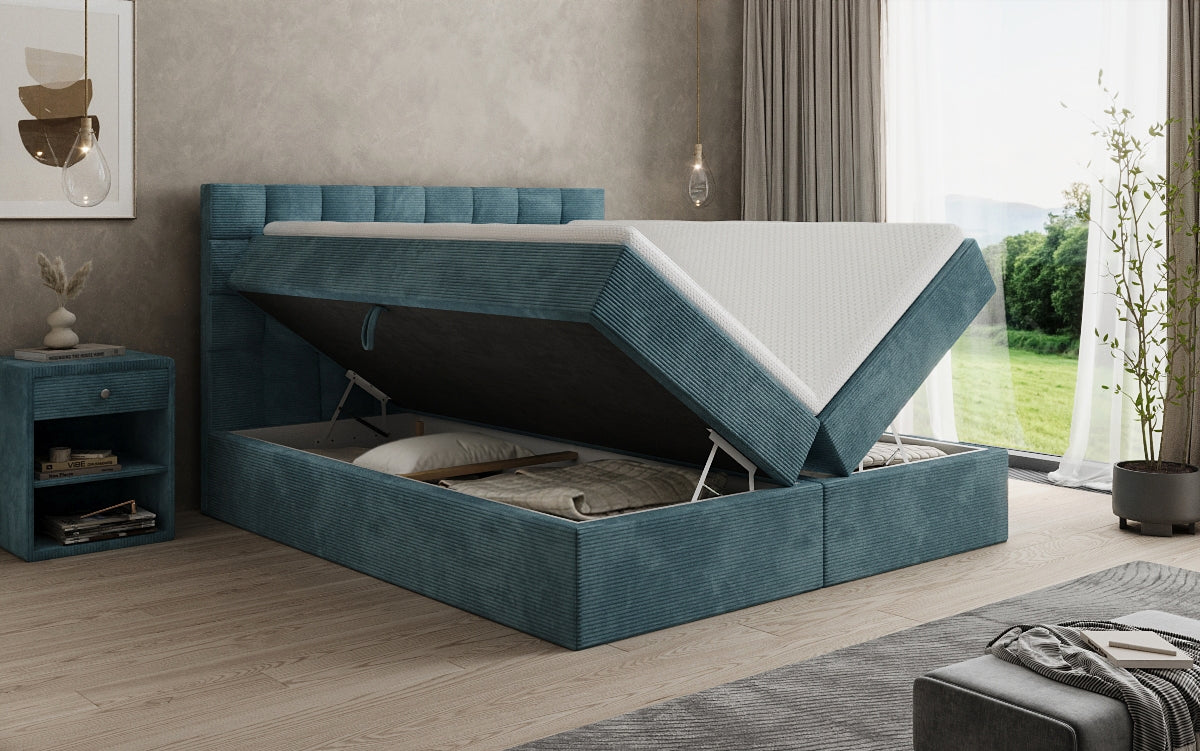 Lit boxspring Como en Côtelé avec rangement