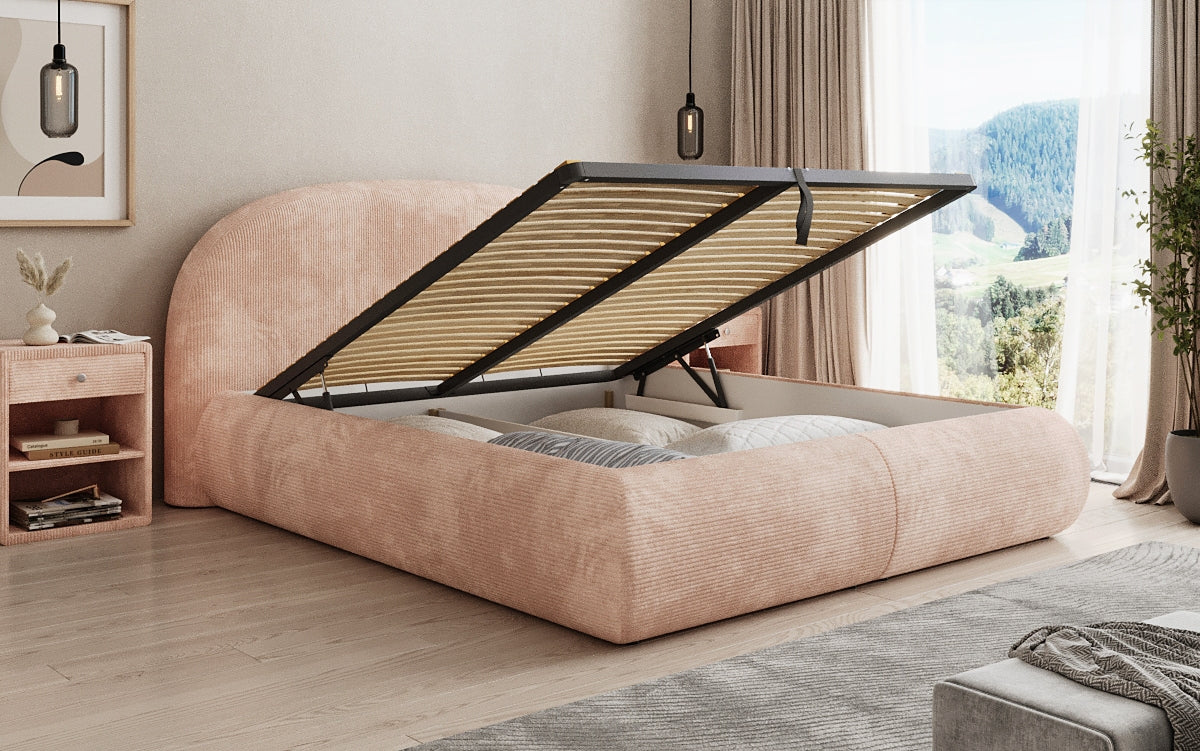 Lit rembourré design Loop en Côtelé avec rangement