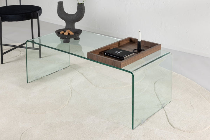 Table basse Klaro - en verre avec plateau en bois