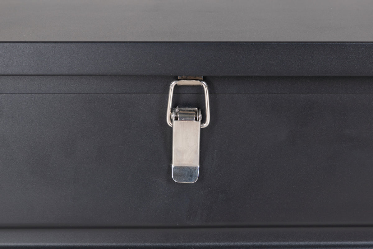 Coffre à coussins de jardin Ludmilla - structure en aluminium noire avec pochette intérieure incluse