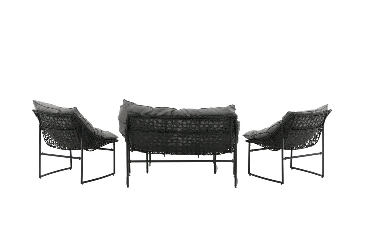 Ensemble salon de jardin Marvella – ensemble canapé d'extérieur 4 pièces en Noir avec coussins
