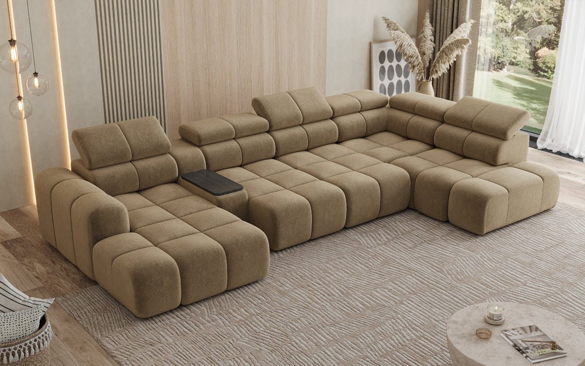 Canapé design d'angle Mia avec extension électrique d'assise en Chenille