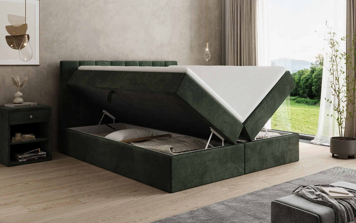 Lit boxspring Sofia en Côtelé avec espace de rangement