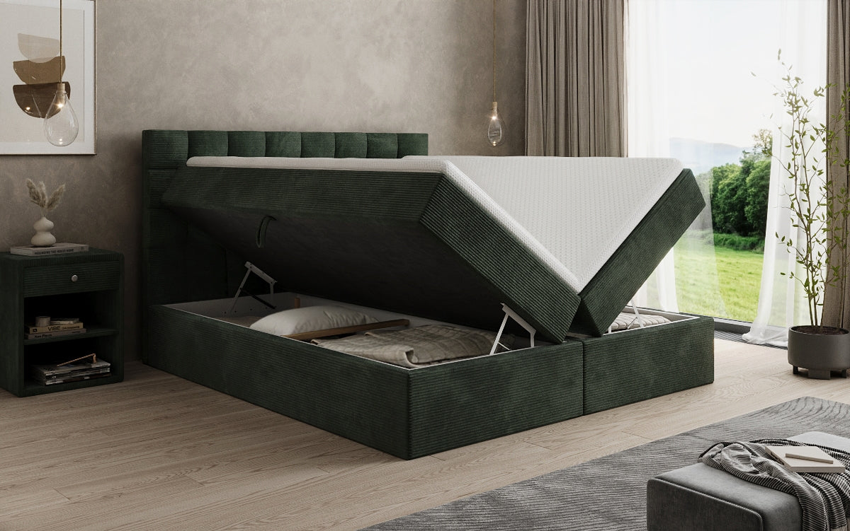 Lit boxspring Como en Côtelé avec rangement