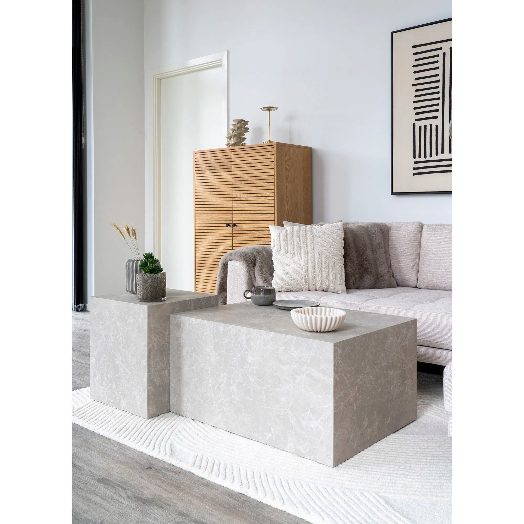 Designer Couchtisch Paris in Marmor Optik 60x80x40 cm