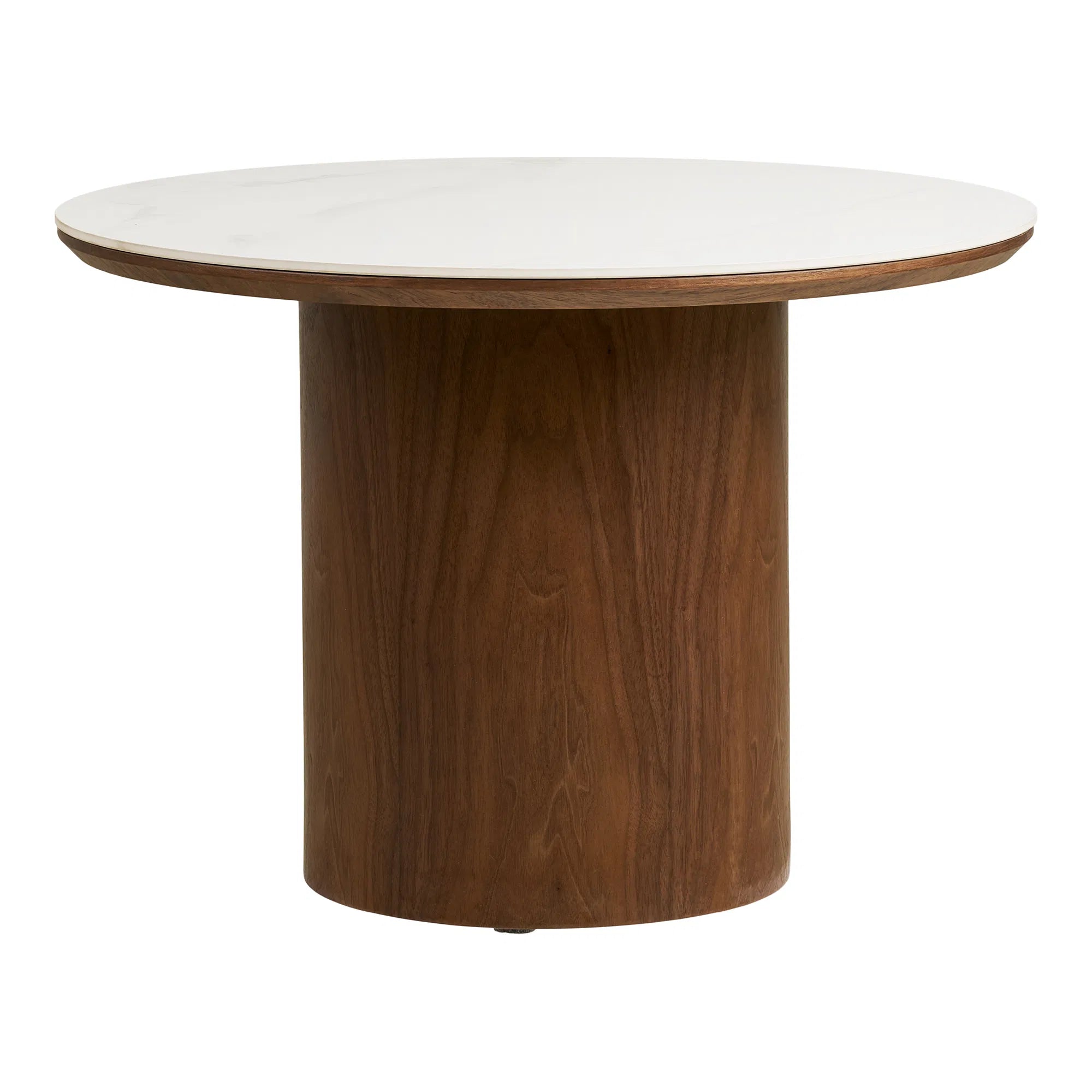 Table basse Lunaro – avec plateau en céramique rond blanc et pied cylindrique en bois