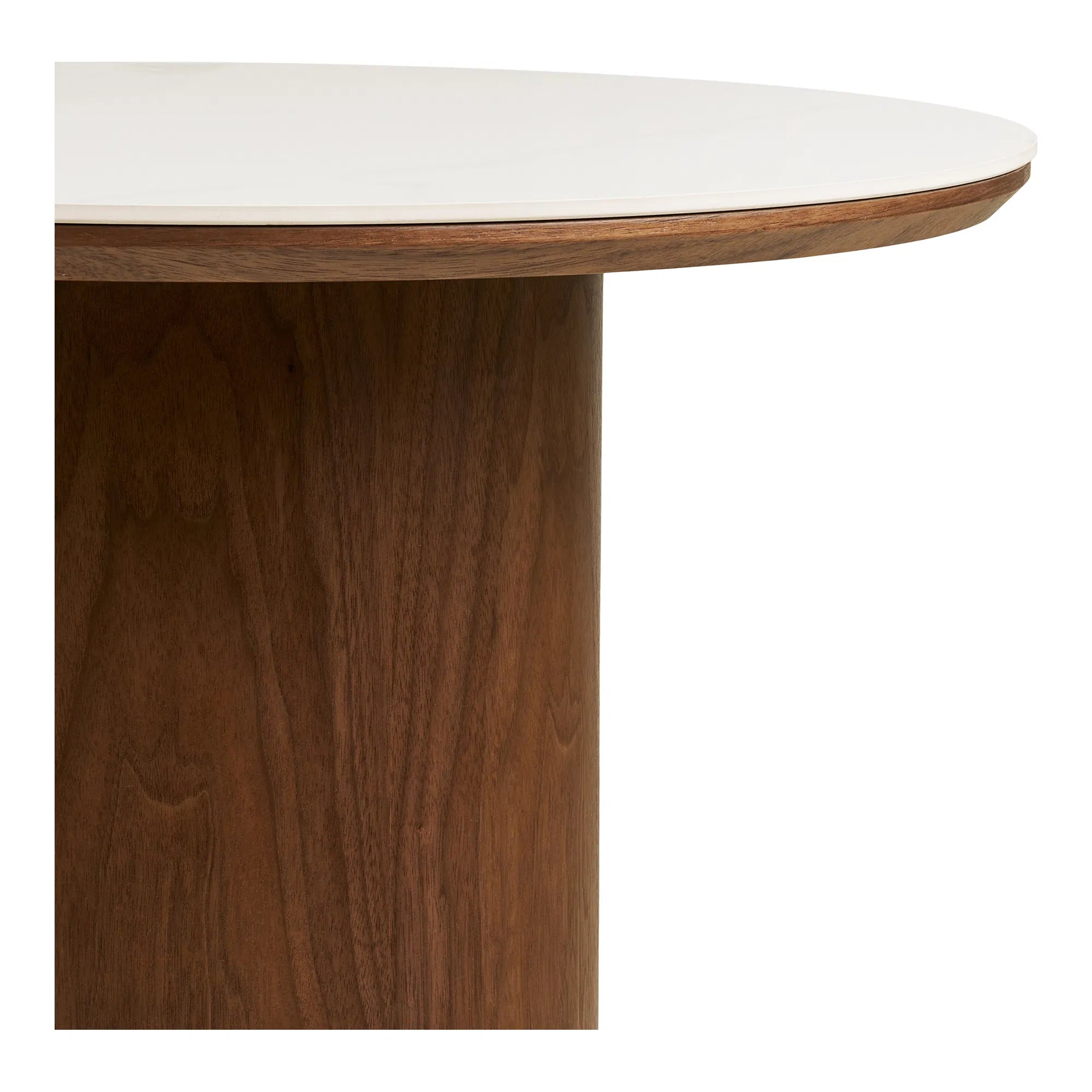 Table basse Lunaro – avec plateau en céramique rond blanc et pied cylindrique en bois