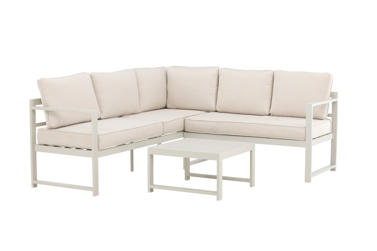 Ensemble lounge de jardin Nadi – 3 pièces avec table en Beige en aluminium et polyester