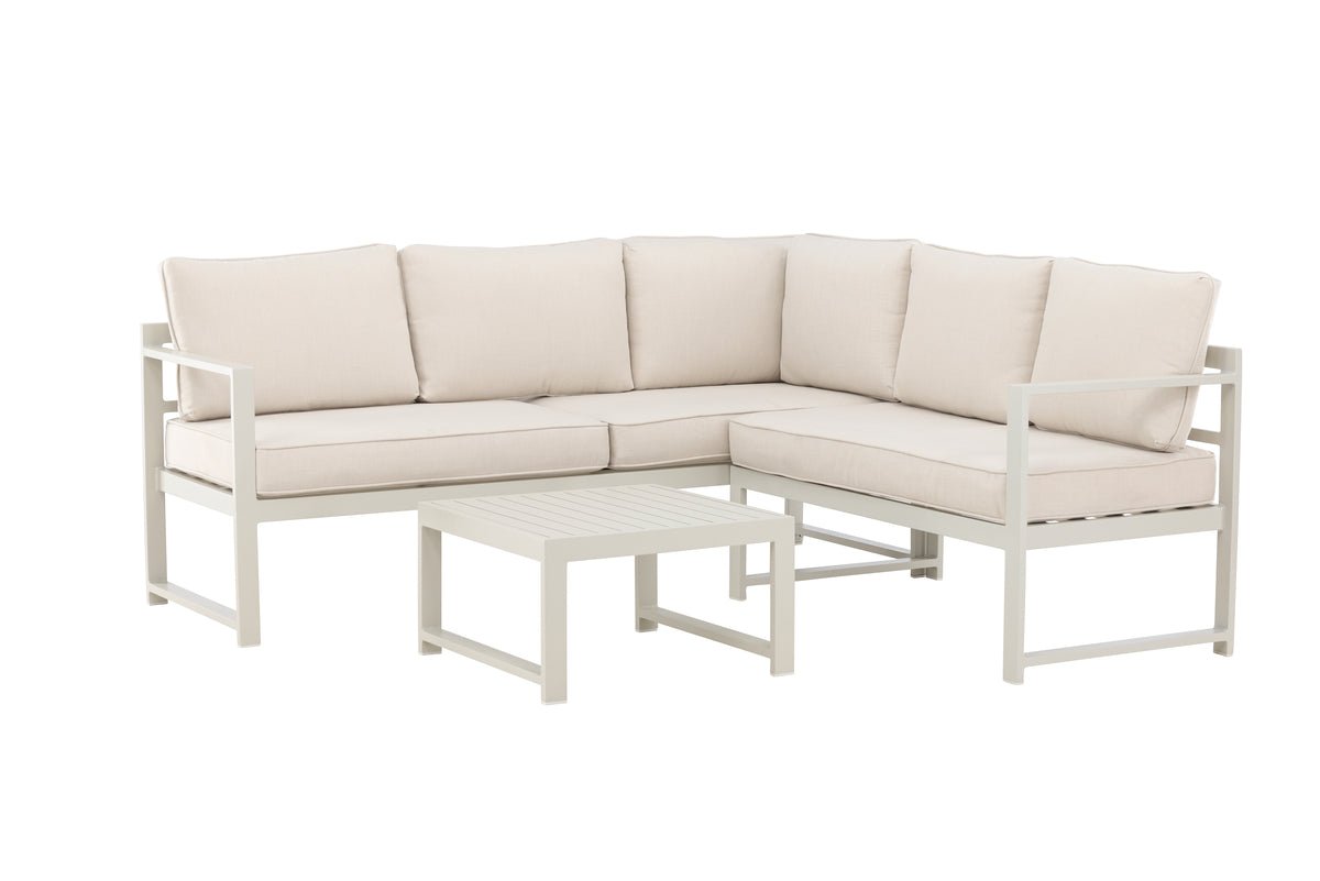 Ensemble lounge de jardin Nadi – 3 pièces avec table en Beige en aluminium et polyester