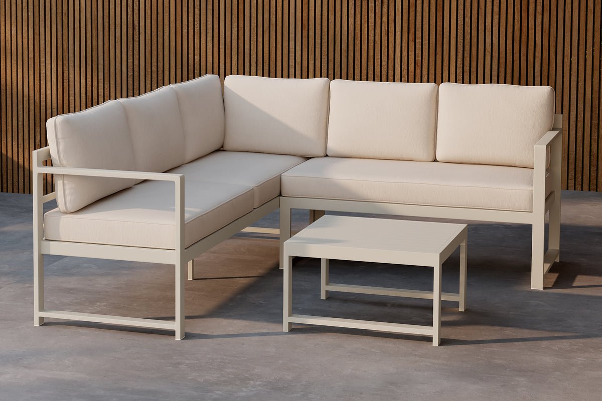 Ensemble lounge de jardin Nadi – 3 pièces avec table en Beige en aluminium et polyester