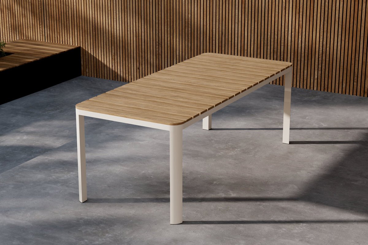 Table à manger de jardin Ätna - 210x90 cm en Beige avec un plateau en Aintwood