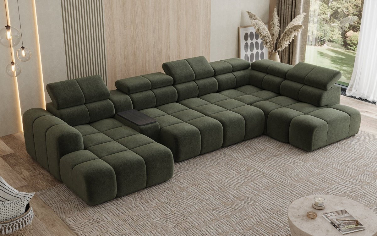 Canapé design d'angle Mia avec extension électrique d'assise en Chenille