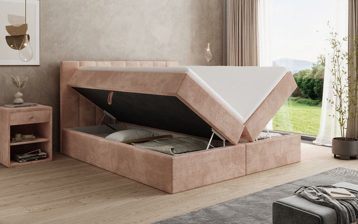 Lit boxspring Sofia en Côtelé avec espace de rangement