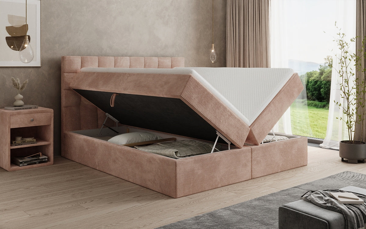 Lit boxspring Como en Côtelé avec rangement