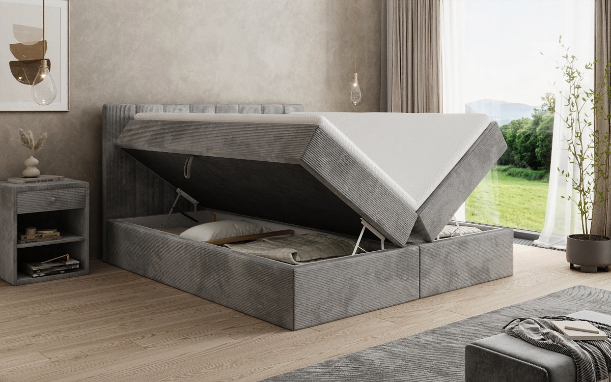 Lit boxspring Sofia en Côtelé avec espace de rangement