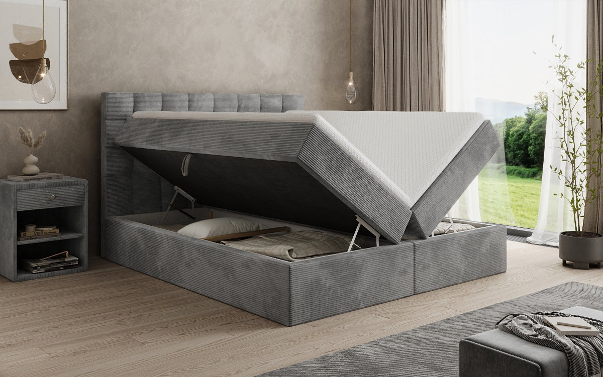 Lit boxspring Como en Côtelé avec rangement