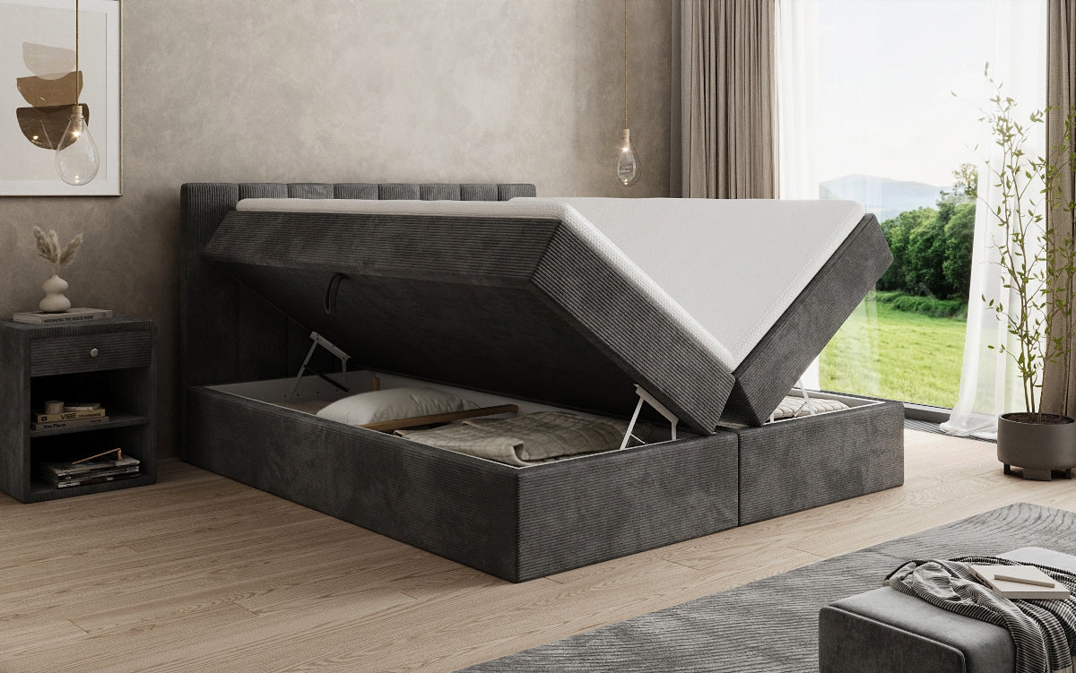 Lit boxspring Sofia en Côtelé avec espace de rangement