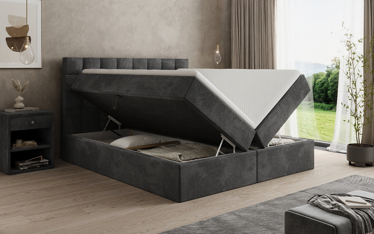 Lit boxspring Como en Côtelé avec rangement