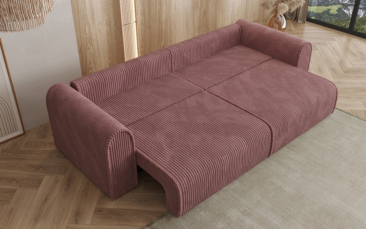 Canapé design Big Buddy 3 places avec fonction lit et rangement en velours côtelé large