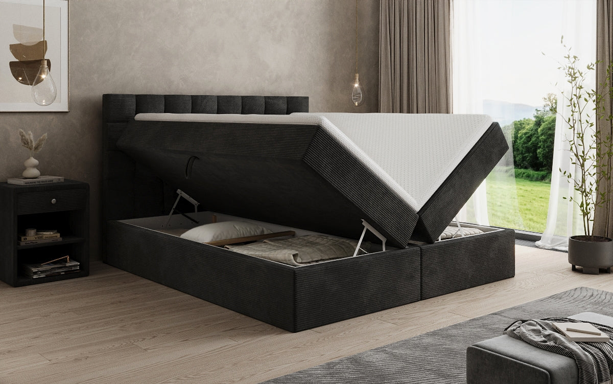 Lit boxspring Como en Côtelé avec rangement