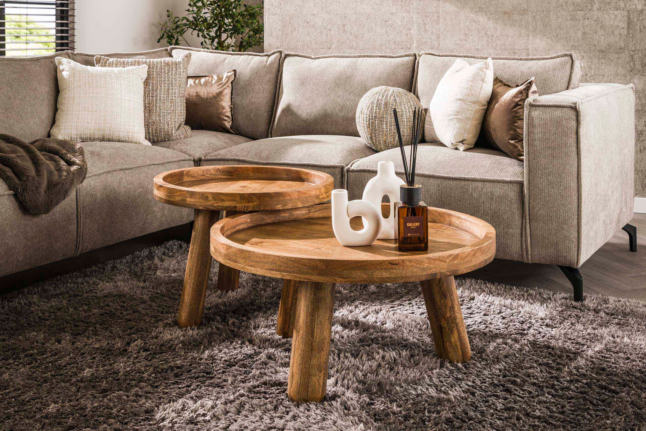 Table basse Sundari - Ensemble de 2 en bois de manguier durable avec finition couleur sable