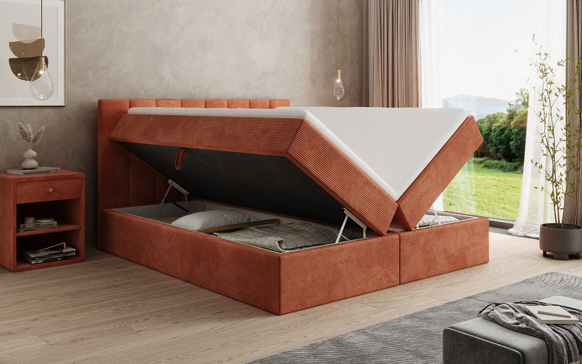 Lit boxspring Sofia en Côtelé avec espace de rangement