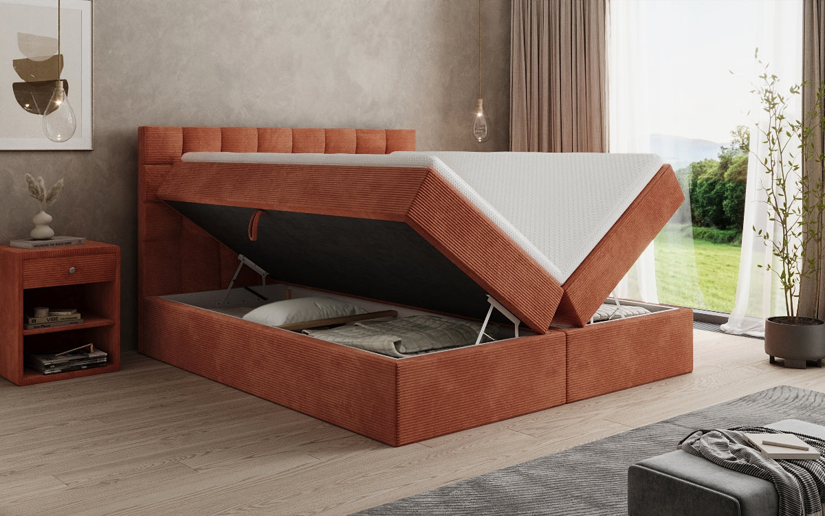 Lit boxspring Como en Côtelé avec rangement