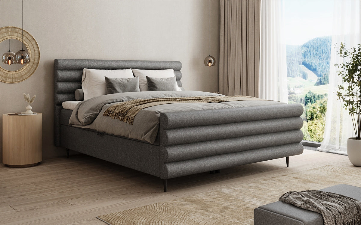 Boxspringbett Tubo in Strukturstoff mit Stauraum