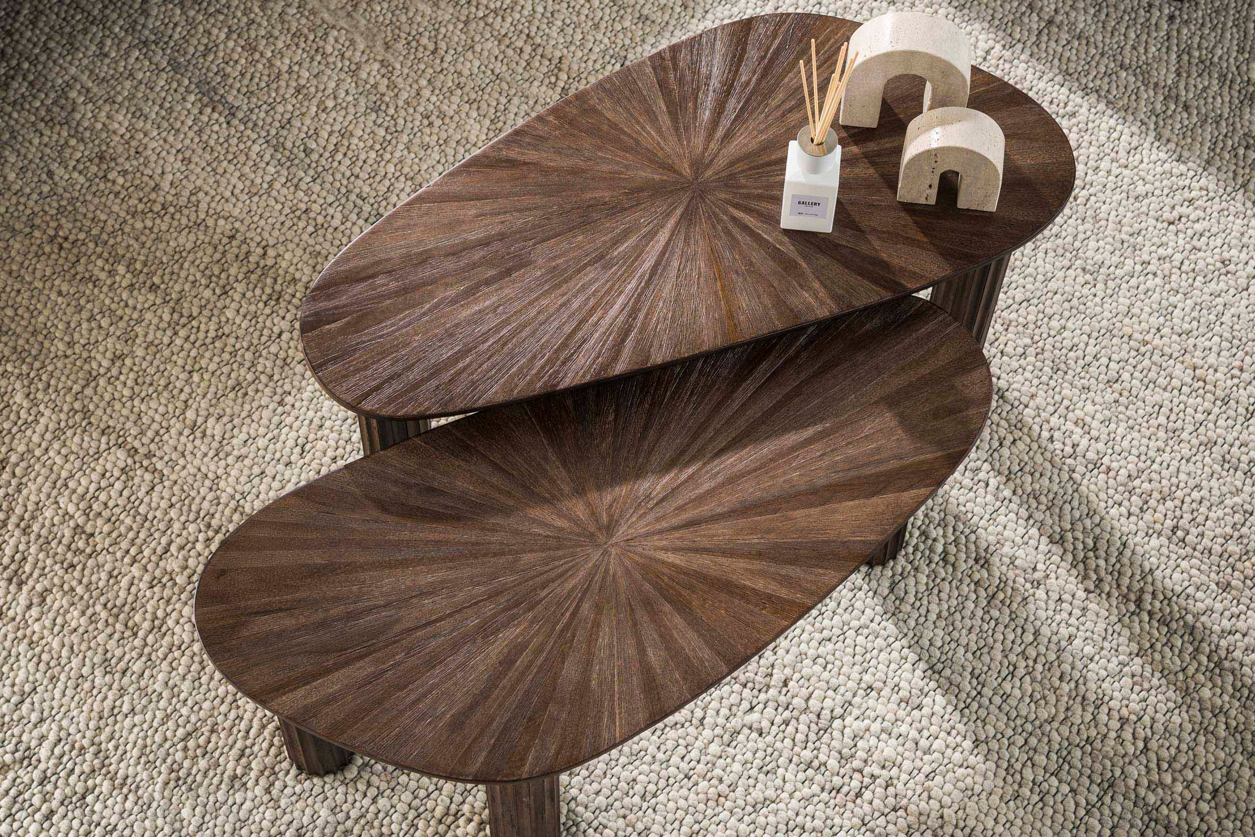 Table basse Dunara - lot de 2 en teck de haute qualité couleur brun foncé