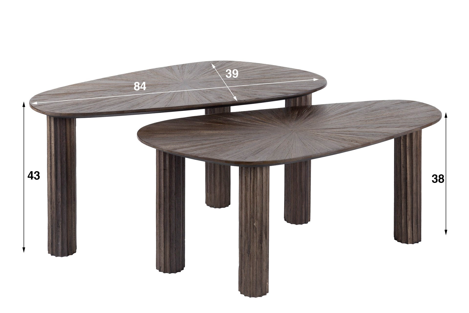 Table basse Dunara - lot de 2 en teck de haute qualité couleur brun foncé