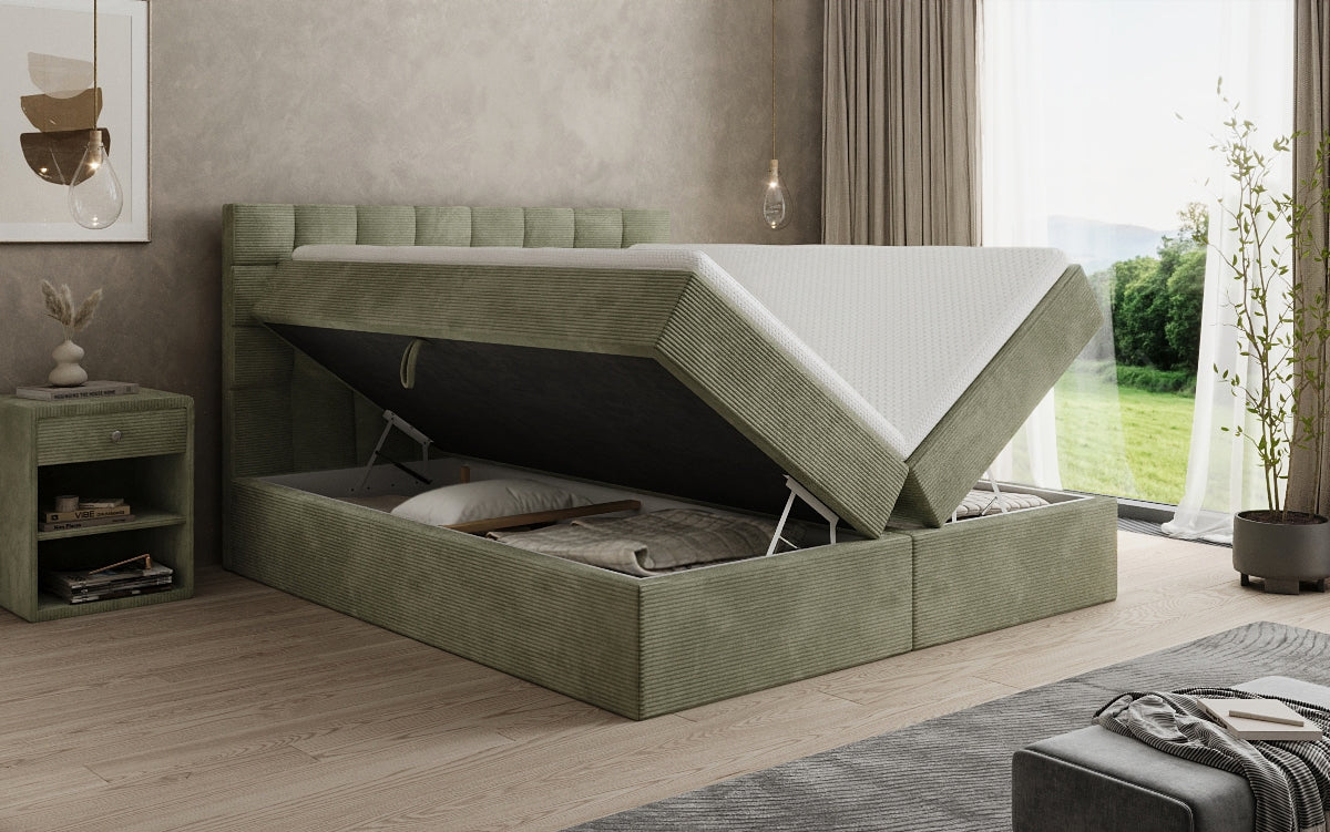 Lit boxspring Como en Côtelé avec rangement