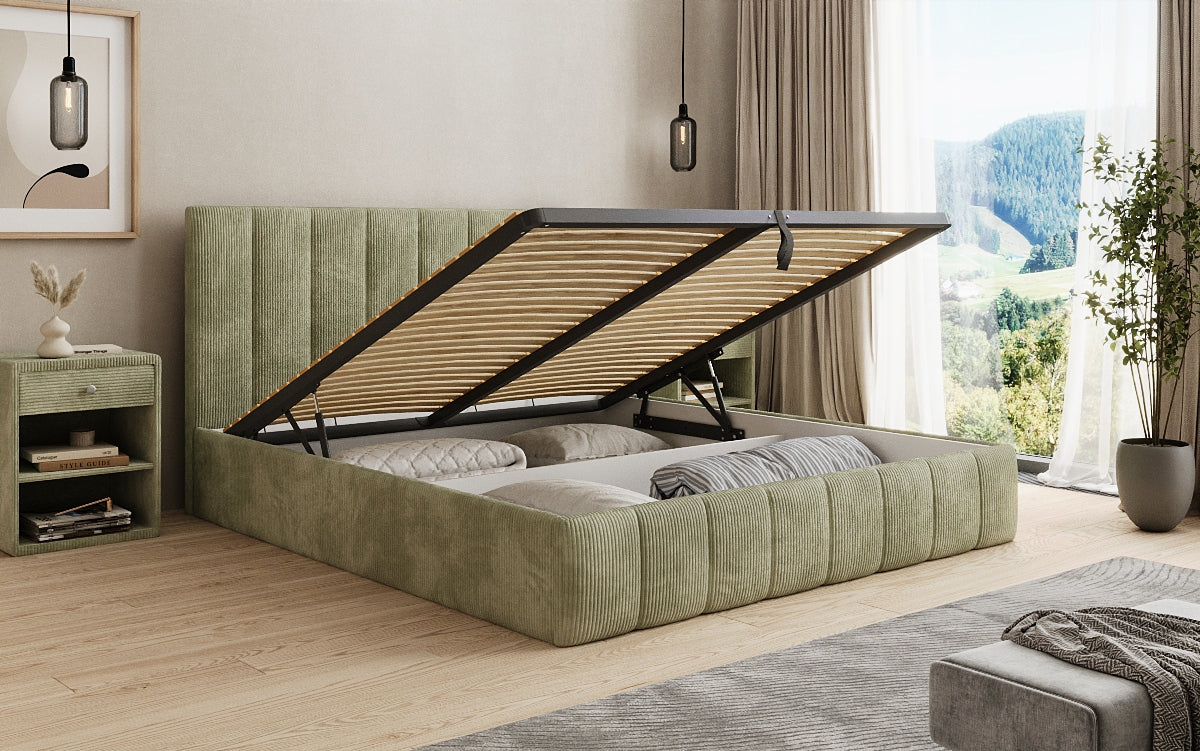 Lit rembourré design Mila en Côtelé avec espace de rangement