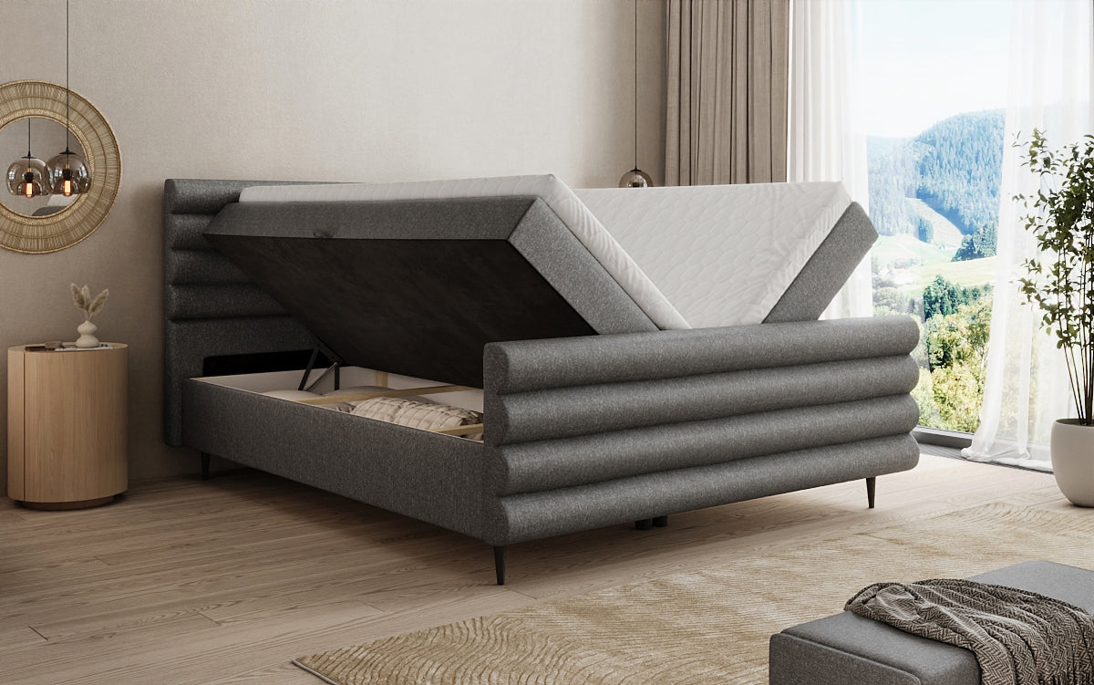 Boxspringbett Tubo in Strukturstoff mit Stauraum