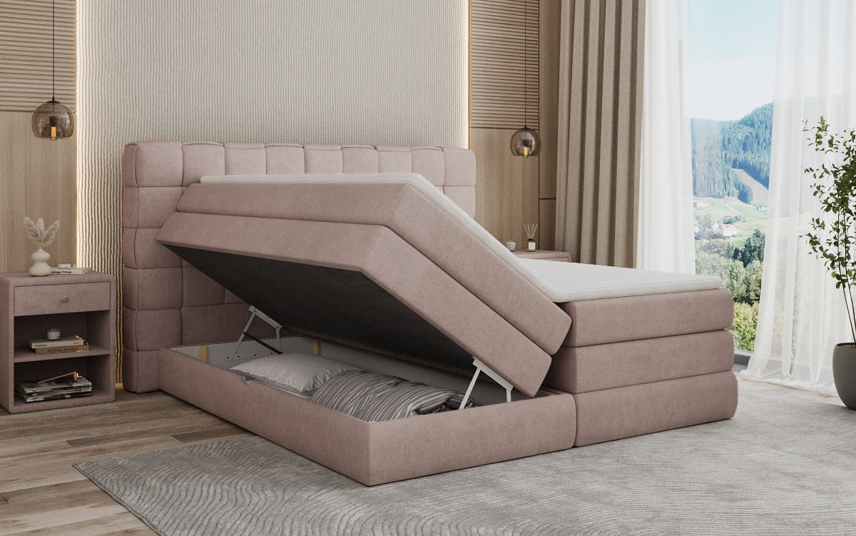 Lit boxspring Trama avec espace de rangement en Tissu