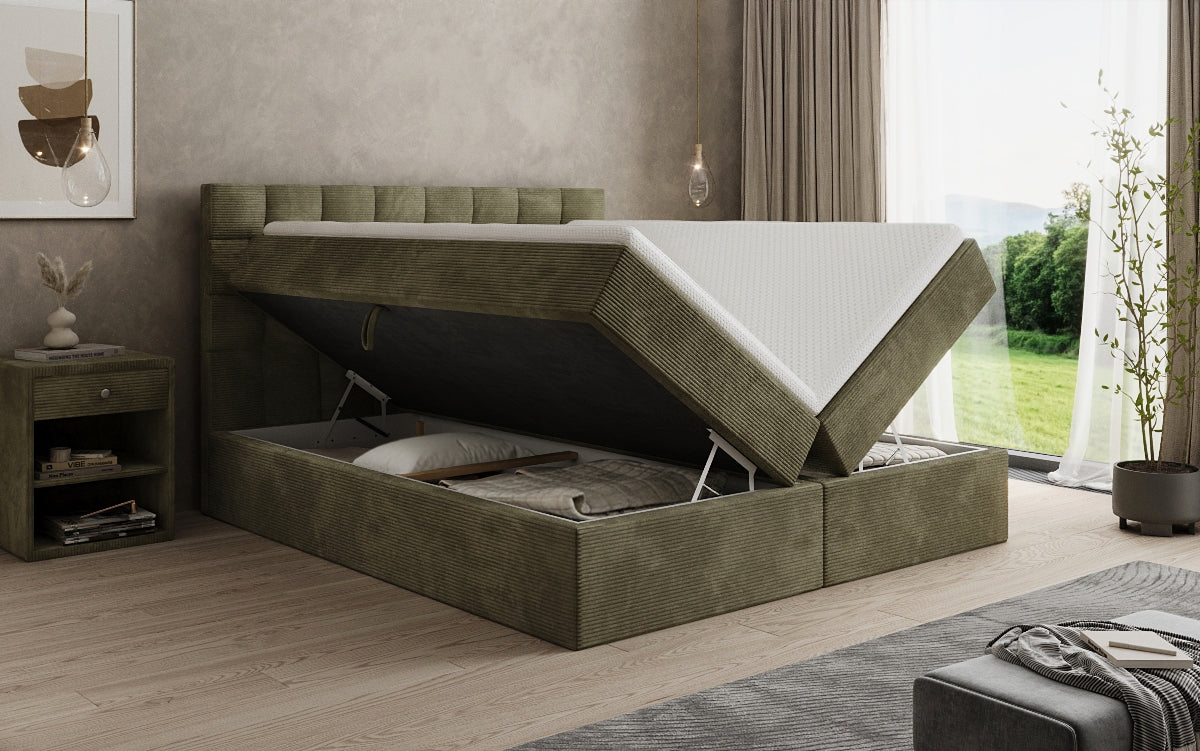 Lit boxspring Como en Côtelé avec rangement
