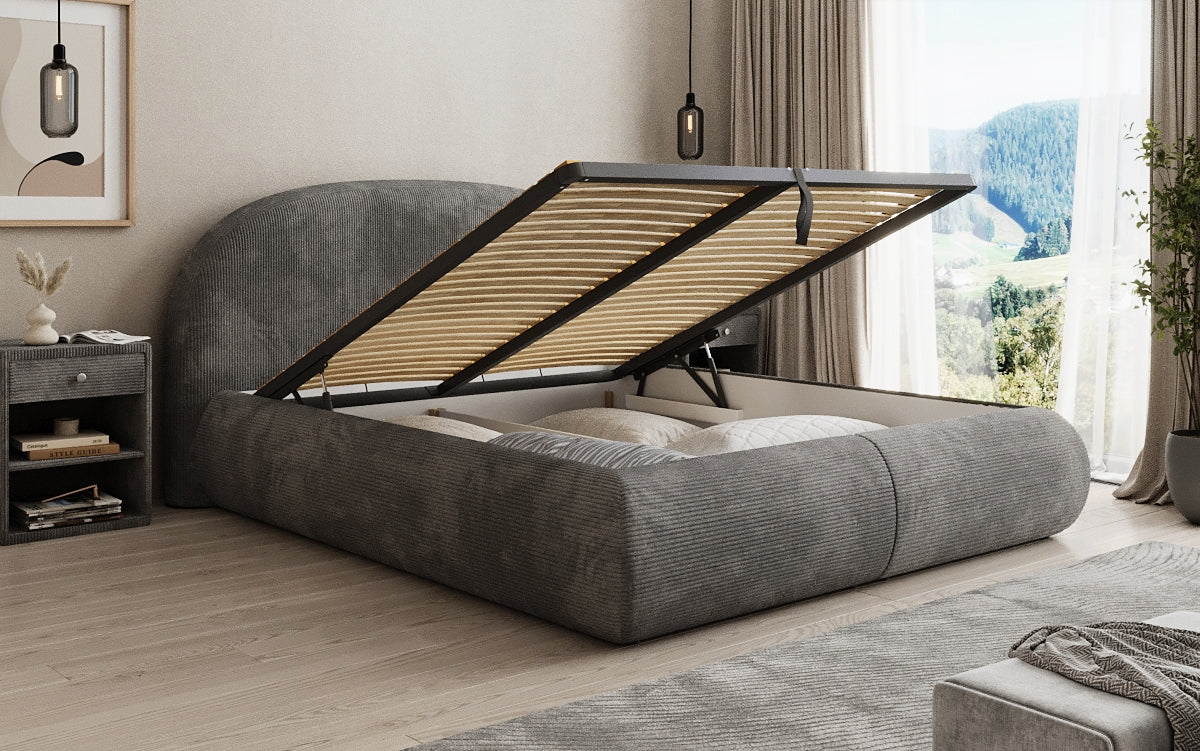 Lit rembourré design Loop en Côtelé avec rangement