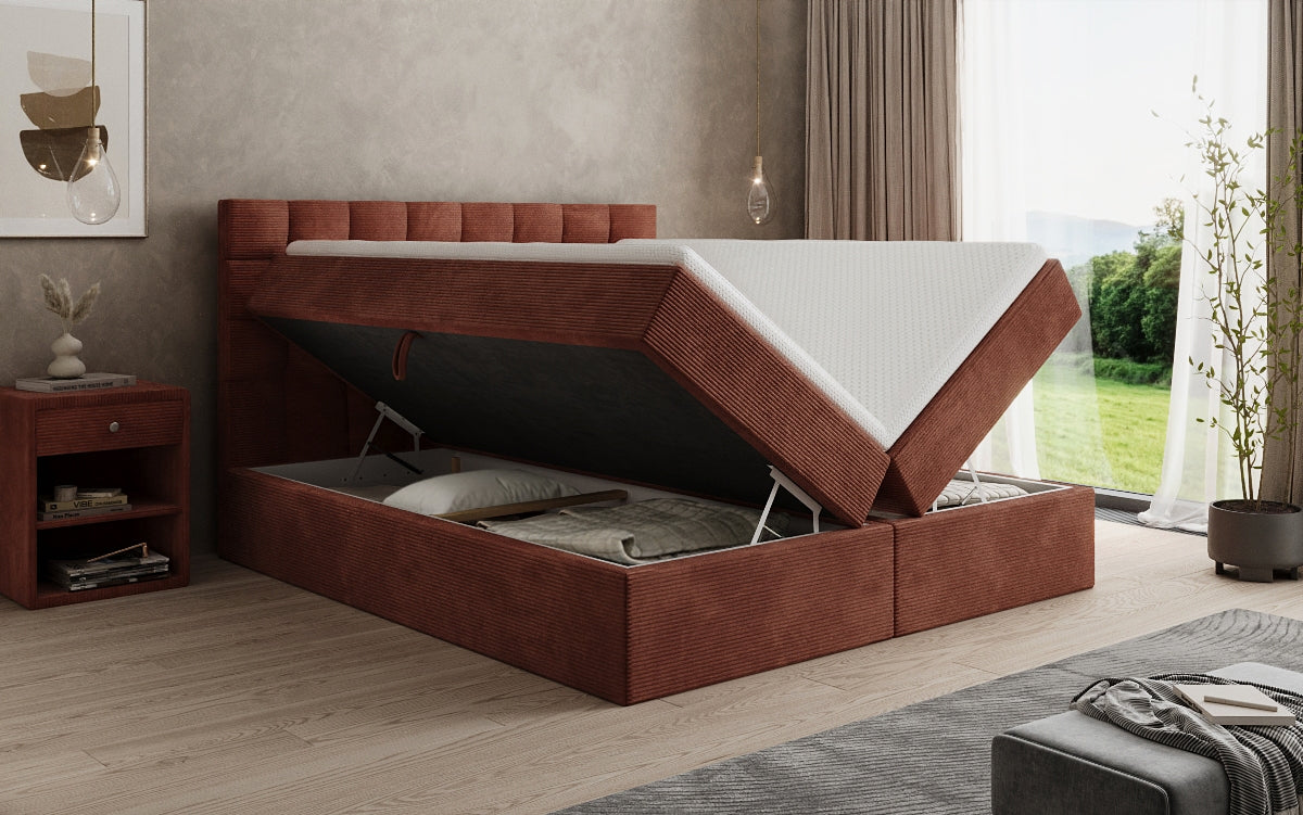 Lit boxspring Como en Côtelé avec rangement