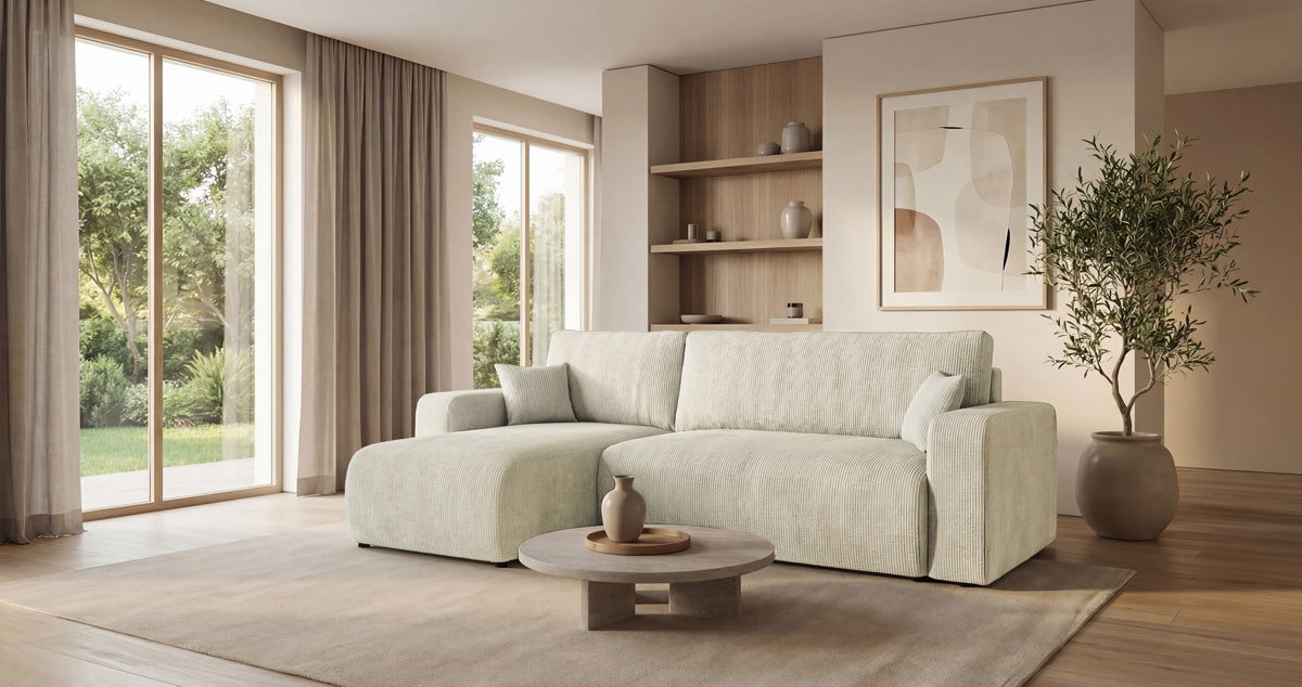 Canapé design Calva avec fonction couchage et pliage en Côtelé