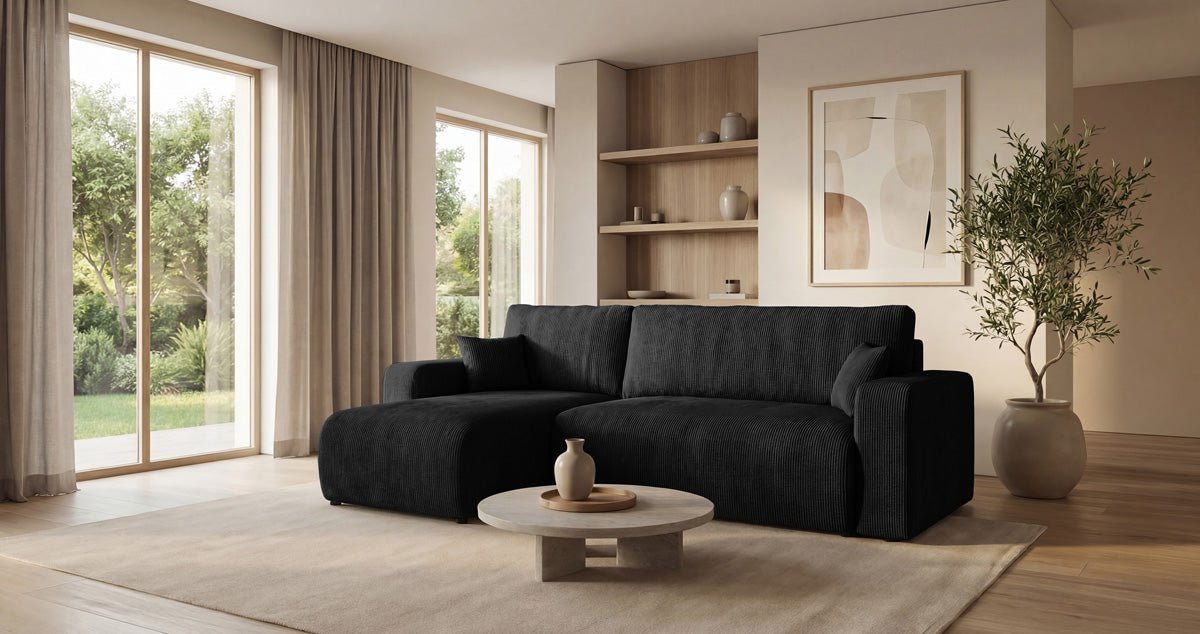 Canapé design Calva avec fonction couchage et pliage en Côtelé